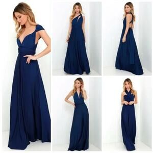 LULUs | Navy Blue Always Stunning Multi Way Dress Bridesmaids Dress Maxi | Large